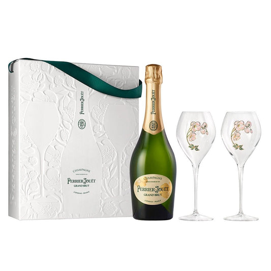 Perrier-Jouët Grand Brut NV Champagne Gift Pack with 2 Glasses (750mL)